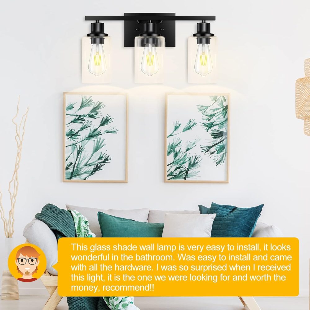3-Light Vanity Light, Matte Black Bathroom Lighting Fixtures Over Mirror, Modern Metal Wall Lights for Hallway Kitchen Bedroom Living Room - Image 3