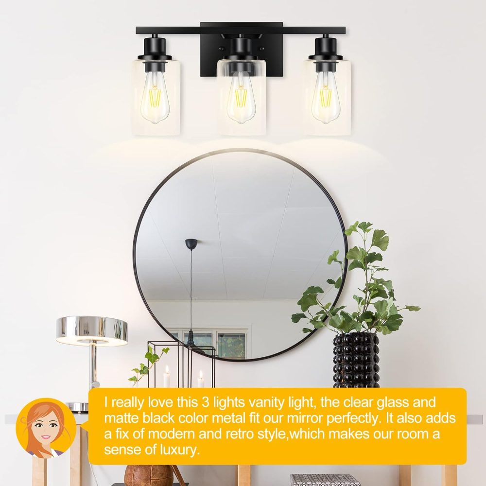 3-Light Vanity Light, Matte Black Bathroom Lighting Fixtures Over Mirror, Modern Metal Wall Lights for Hallway Kitchen Bedroom Living Room - Image 4