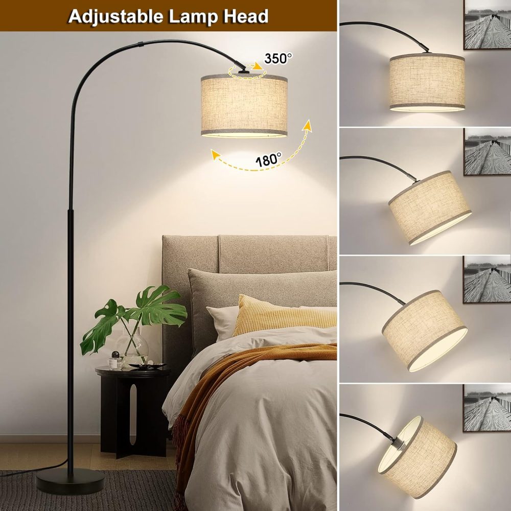 Arc Floor Lamps for Living Room, Modern Standing Lamp with Adjustable Hanging Drum Shade, Tall Pole Lamp with Foot Switch, Over Couch Arched Reading Light for Bedroom, Office (Black) - Image 3