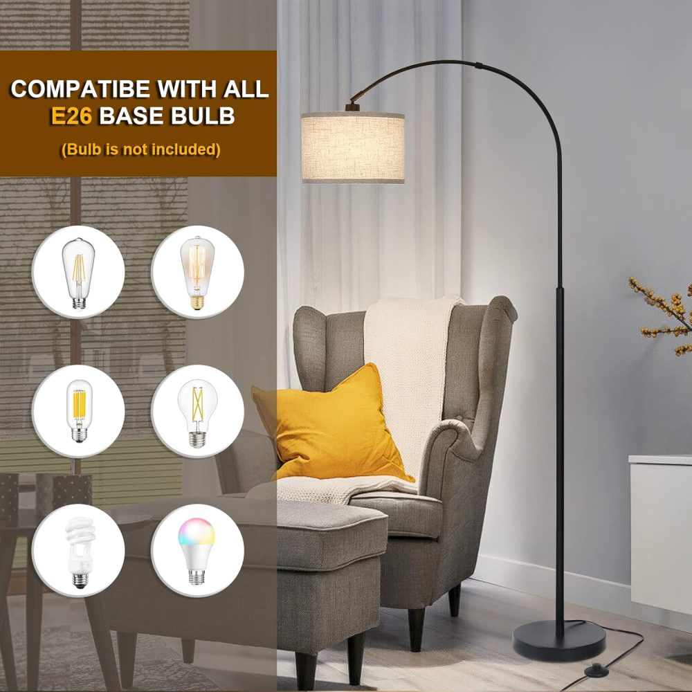 Arc Floor Lamps for Living Room, Modern Standing Lamp with Adjustable Hanging Drum Shade, Tall Pole Lamp with Foot Switch, Over Couch Arched Reading Light for Bedroom, Office (Black) - Image 4