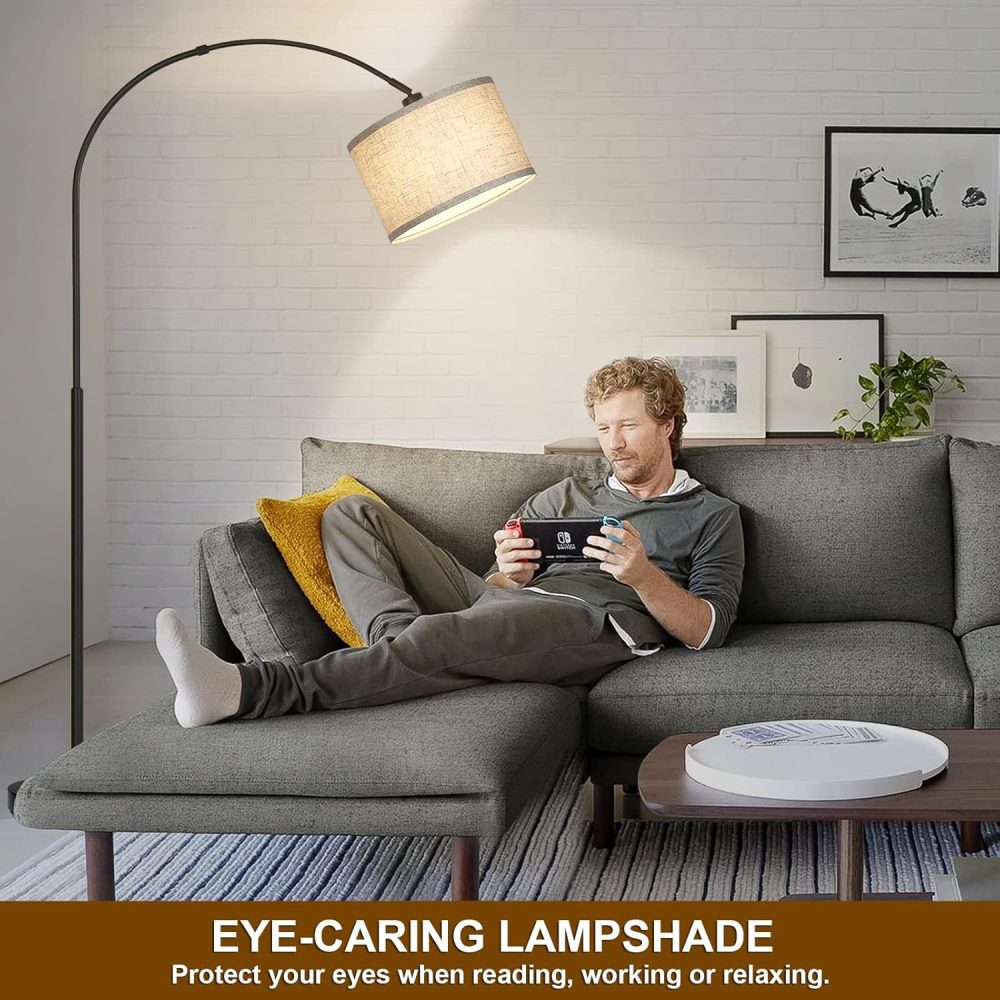 Arc Floor Lamps for Living Room, Modern Standing Lamp with Adjustable Hanging Drum Shade, Tall Pole Lamp with Foot Switch, Over Couch Arched Reading Light for Bedroom, Office (Black) - Image 5