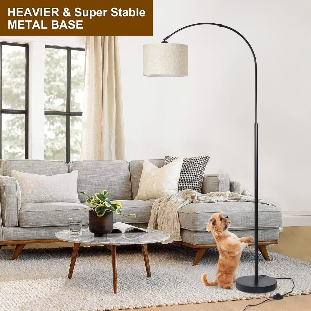 Arc Floor Lamps for Living Room, Modern Standing Lamp with Adjustable Hanging Drum Shade, Tall Pole Lamp with Foot Switch, Over Couch Arched Reading Light for Bedroom, Office (Black) - Image 6