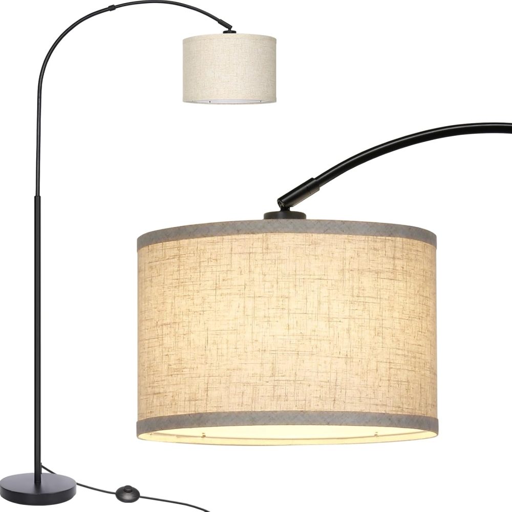 Arc Floor Lamps for Living Room, Modern Standing Lamp with Adjustable Hanging Drum Shade, Tall Pole Lamp with Foot Switch, Over Couch Arched Reading Light for Bedroom, Office (Black) - Image 7